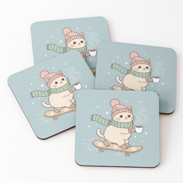 Item preview, Pastal aesthetic Winter Cat – Cozy Skating Doodle designed and sold by Rexyy Studio .