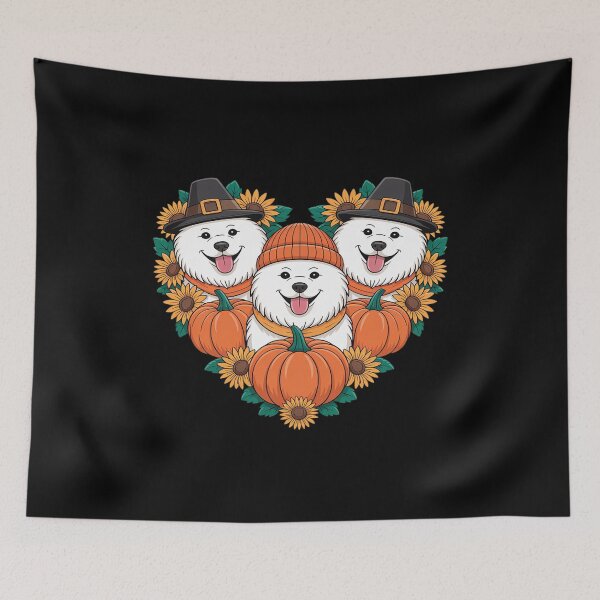 Item preview, Three Cute Samoyeds Thanksgiving Pilgrim Fall Sunflowers designed and sold by HardcoreTour.