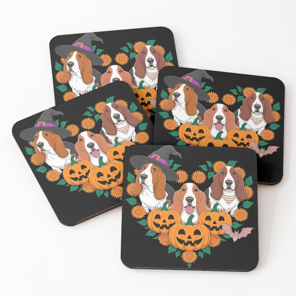 Item preview, Three Halloween Basset Hounds Cosplay Witch Boo Mummy designed and sold by HardcoreTour.