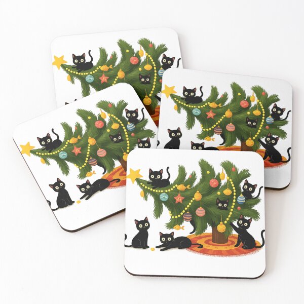 Item preview, Black Cats Christmas Tree Chaos Cute Holiday Illustration designed and sold by haitrieuic96.