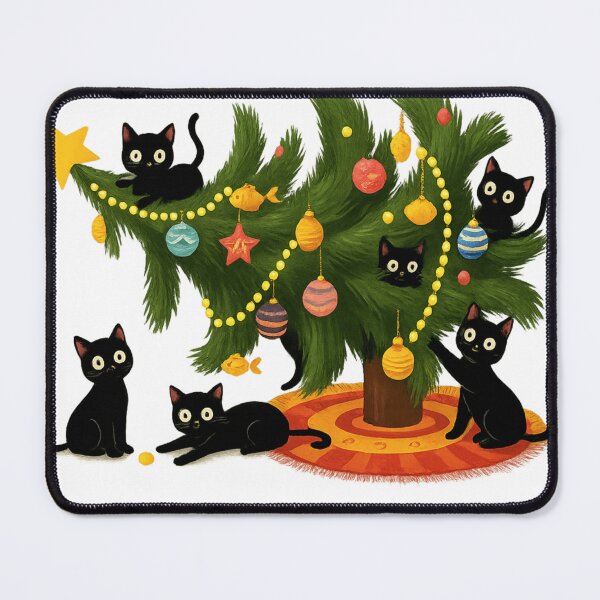 Item preview, Black Cats Christmas Tree Chaos Cute Holiday Illustration designed and sold by haitrieuic96.