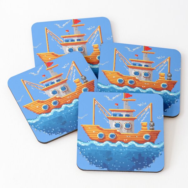Artikelvorschau, Pixel-Art-Fischerboot entworfen und verkauft von givememytees.