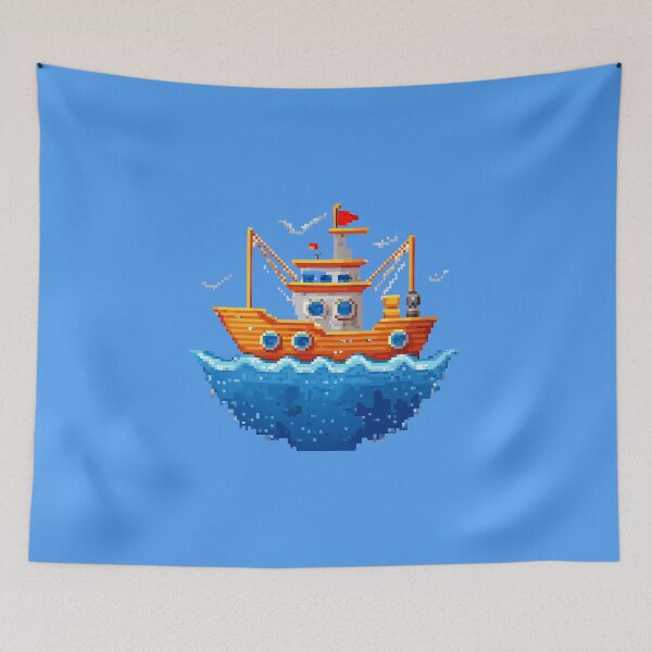 Artikelvorschau, Pixel-Art-Fischerboot entworfen und verkauft von givememytees.