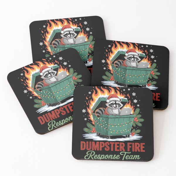 Item preview, Raccoon Working on Laptop in a Flaming Dumpster Fire for Christmas designed and sold by Suzu Comena.