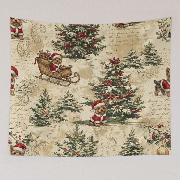 Item preview, Vintage Yorkie Christmas Pattern – Nostalgic Yorkshire Terrier Holiday Seamless Design designed and sold by Octavia Soldani.