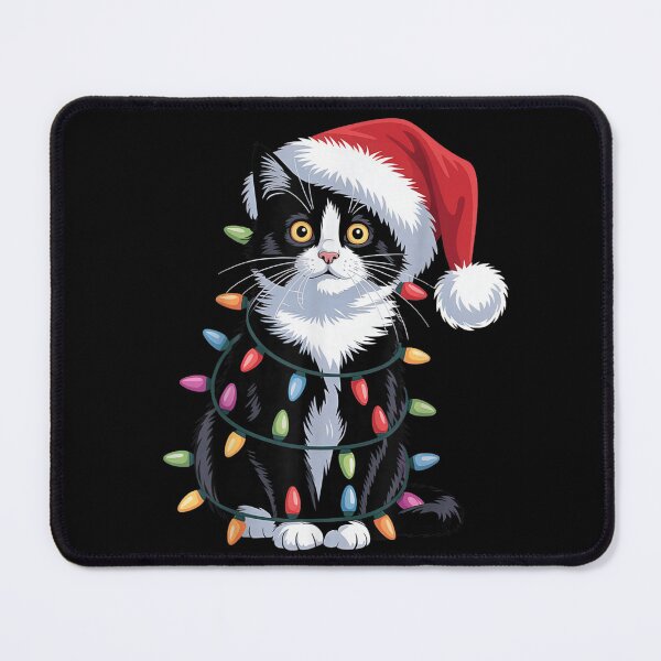 Item preview, Adorable Black and White Kitten Tangled in Colorful Christmas Lights designed and sold by Chaya Reid.