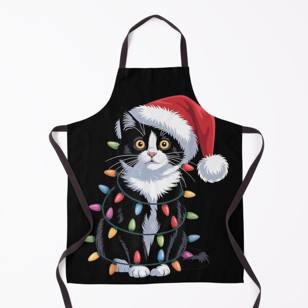 Item preview, Adorable Black and White Kitten Tangled in Colorful Christmas Lights designed and sold by Chaya Reid.