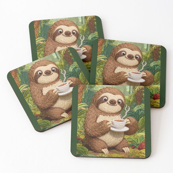 Item preview, Sloth With a Cup of Tea - Embroidery Effect designed and sold by MyCozyCorner24.