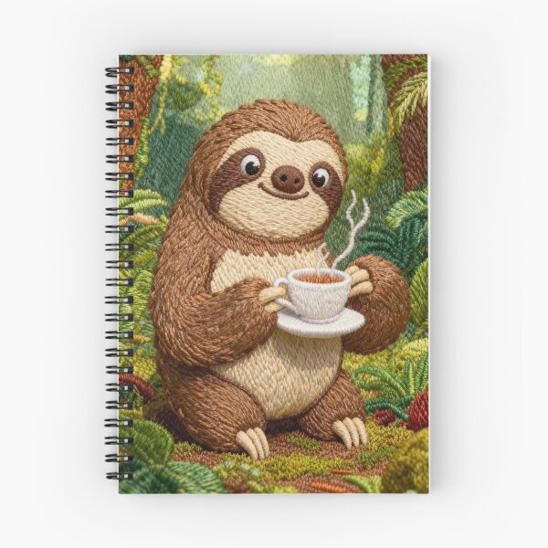 Item preview, Sloth With a Cup of Tea - Embroidery Effect designed and sold by MyCozyCorner24.