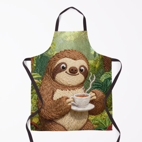 Item preview, Sloth With a Cup of Tea - Embroidery Effect designed and sold by MyCozyCorner24.