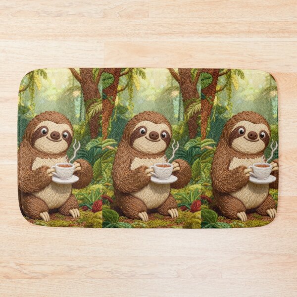Item preview, Sloth With a Cup of Tea - Embroidery Effect designed and sold by MyCozyCorner24.