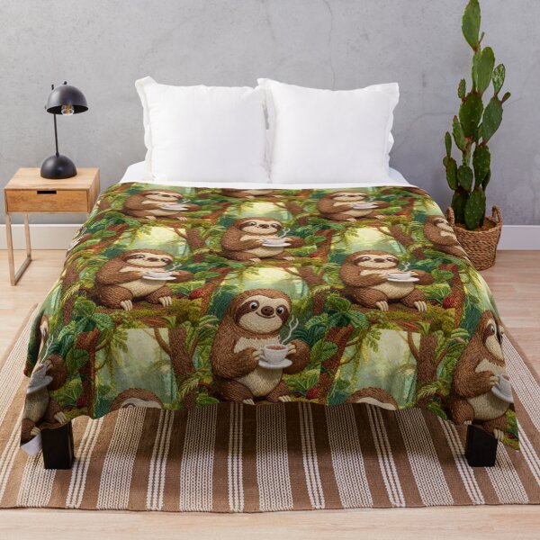 Item preview, Sloth With a Cup of Tea - Embroidery Effect designed and sold by MyCozyCorner24.