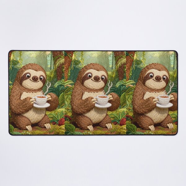 Item preview, Sloth With a Cup of Tea - Embroidery Effect designed and sold by MyCozyCorner24.