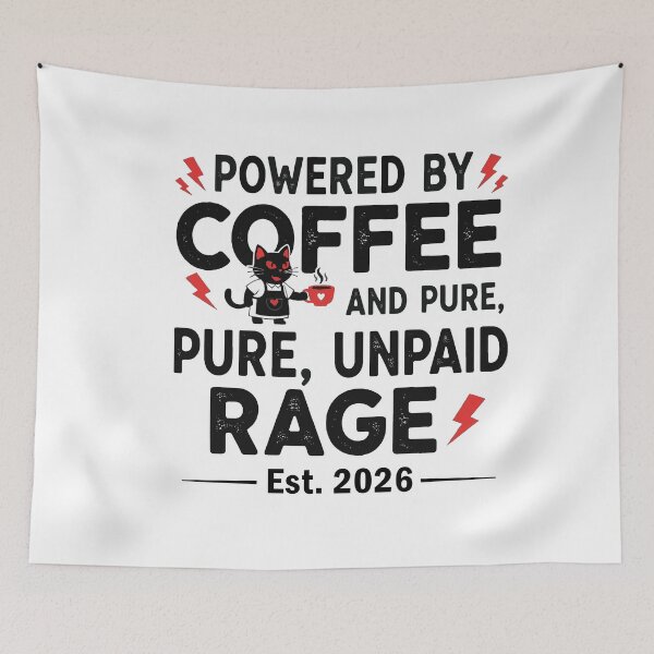 Item preview, Powered By Coffee and Rage Cat Funny 2026 Sarcastic Introvert designed and sold by SylwiaPrint.