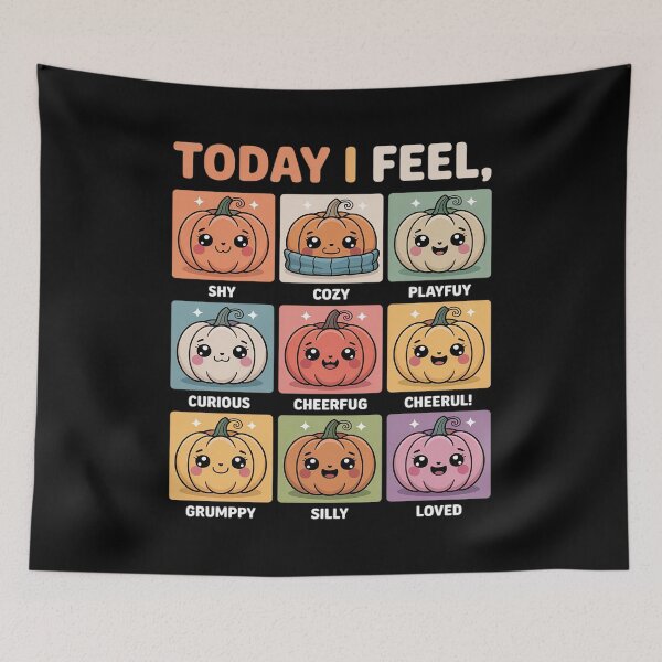 Item preview, Today I Feel Pumpkins Cute Kawaii Mood Emotion Grid Fall designed and sold by BubblePancake.