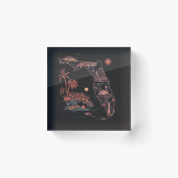 Item preview, Florida State Map Vintage Neon Art – Palm Trees Alligator Flamingo Miami Beach designed and sold by TitanRN.