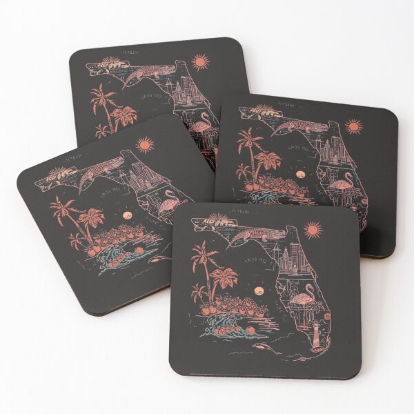 Item preview, Florida State Map Vintage Neon Art – Palm Trees Alligator Flamingo Miami Beach designed and sold by TitanRN.