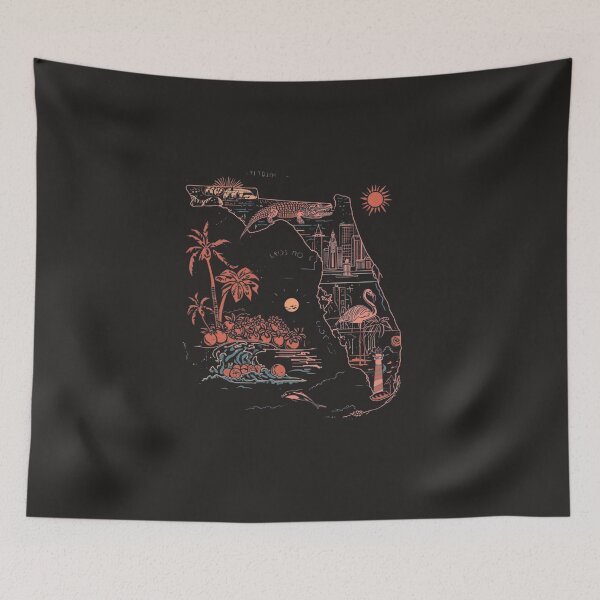 Item preview, Florida State Map Vintage Neon Art – Palm Trees Alligator Flamingo Miami Beach designed and sold by TitanRN.