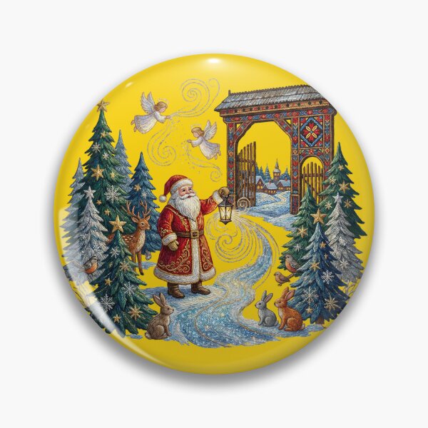 Item preview, Romanian Folk Embroidery Christmas Scene – Magical Santa Claus, Angels & Winter Forest Illustration designed and sold by Maximilianos.