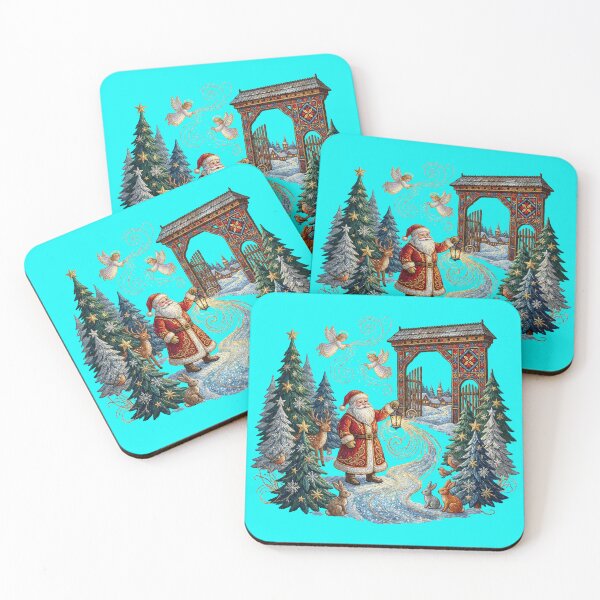 Item preview, Romanian Folk Embroidery Christmas Scene – Magical Santa Claus, Angels & Winter Forest Illustration designed and sold by Maximilianos.