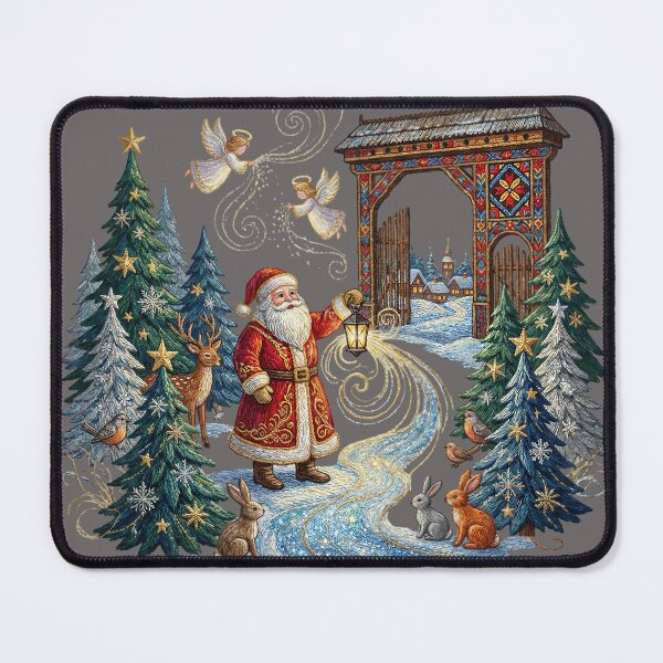 Item preview, Romanian Folk Embroidery Christmas Scene – Magical Santa Claus, Angels & Winter Forest Illustration designed and sold by Maximilianos.