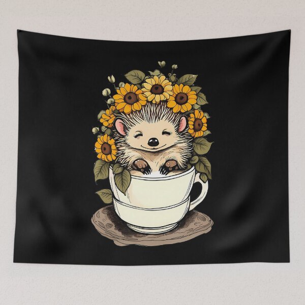 Item preview, Sunflower Garden Hedgehog In A Teacup. designed and sold by TaraLiliana.