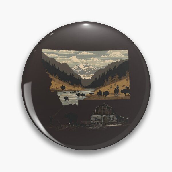 Item preview, Montana Silhouette Landscape Art | Bison, Cowboy, Grizzly Bear & Barn Vintage Style Print designed and sold by TitanRN.