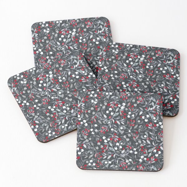 Item preview, Watercolor winter berries on dark gray designed and sold by Lolah-Studio.