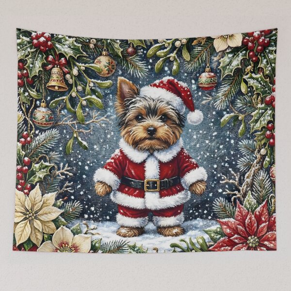 Item preview, Yorkie Santa Claus Tapestry Art – Yorkshire Terrier in Christmas Suit Holiday Design designed and sold by Octavia Soldani.