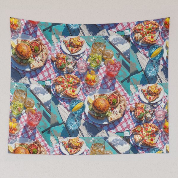 Item preview, Vibrant Summer Picnic – Colorful Food Art with Burgers, Pizza & Lemon Drinks designed and sold by Grafititee.