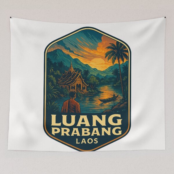 Item preview,  Luang Prabang Monastery on Riverbank at Sunset – Laos designed and sold by Places On Earth.
