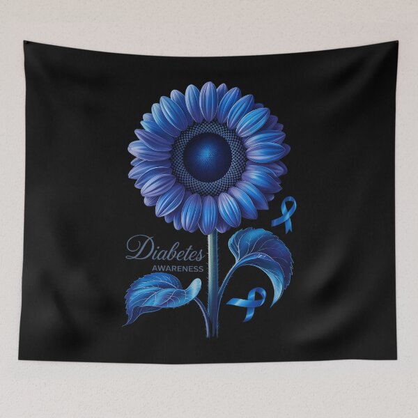 Item preview, Flower Diabetes Awareness Support Blue Ribbon T1D Type 1 designed and sold by cosmicncozyS.