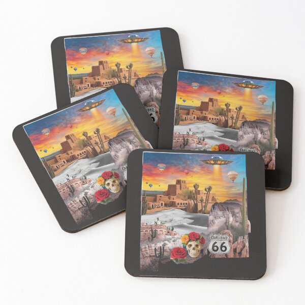 Item preview, New Mexico Weird – UFO Route 66 Sugar Skull White Sands Alien Collage designed and sold by TitanRN.