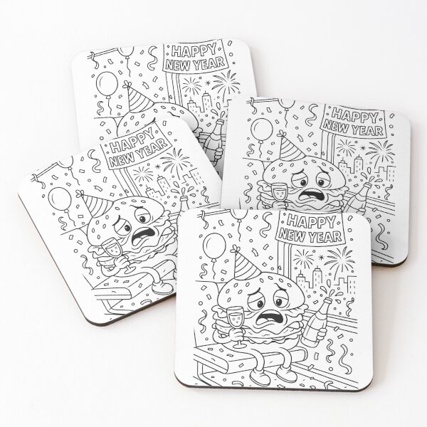 Item preview, Sad New Year Burger – Funny Party Line Art designed and sold by ComedyInkFactor.