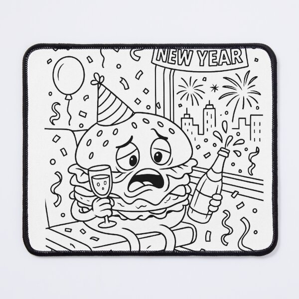 Item preview, Sad New Year Burger – Funny Party Line Art designed and sold by ComedyInkFactor.