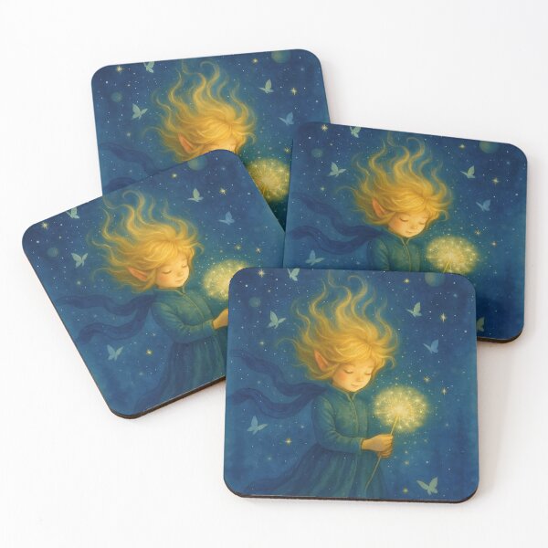 Item preview, Starlight Elf – Watercolor Fantasy Illustration of a Dreamy Night Fairy Holding a Glowing Dandelion designed and sold by Darlin8888.