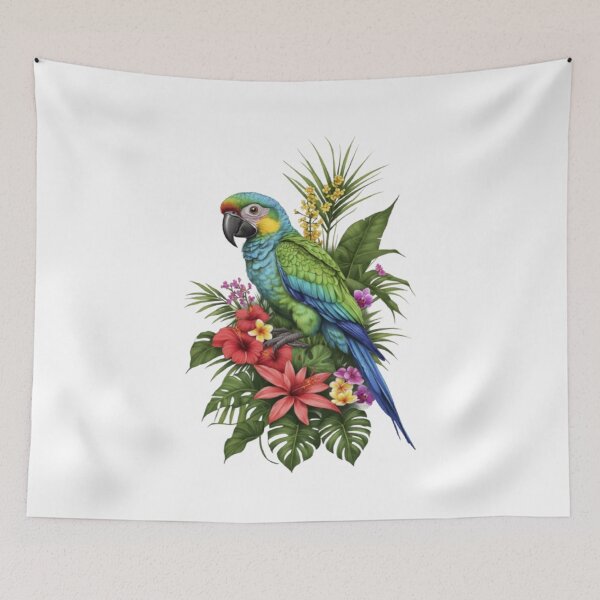 Item preview, Scarlet Macaw Parrot, Tropical Flowers and Monstera designed and sold by CHRIST5000.