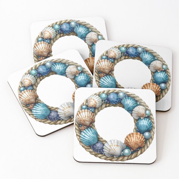 Item preview, Nautical Seashell Wreath Jute Rope Coastal Watercolor Art designed and sold by takeng07.