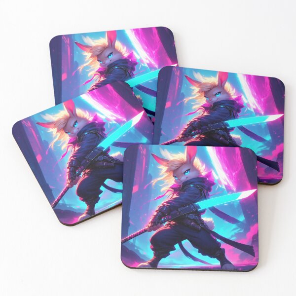 Item preview, Neon Portrait of a Female Rabbit Ninja with a Sword designed and sold by SweetRossel.
