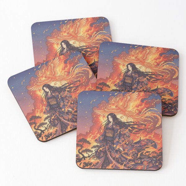 Item preview, Phoenix Rising: Elegant Kimono Maiden in the Fire designed and sold by WagyuDesigns.