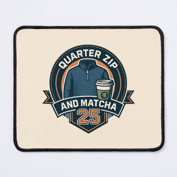 Item preview, Quarter Zip & Matcha Vintage Emblem – Distressed Retro Sweater & Matcha Cup Design designed and sold by Mog Mog Eatalot – Tokyo x A’dam Mashup.