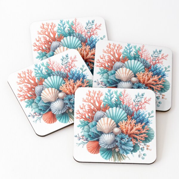 Item preview, Coral Reef Bouquet Seashell Watercolor Composition Art designed and sold by takeng07.