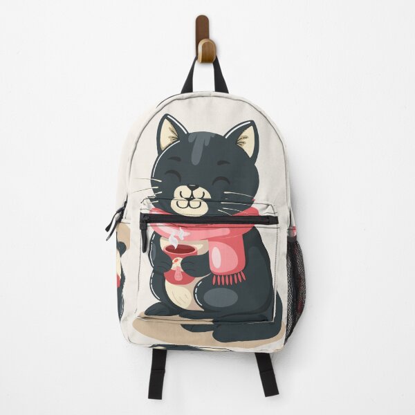 Item preview, Cute Cozy Black Cat with Scarf Holding a Warm Drink Illustration designed and sold by Mariia Berezhna.