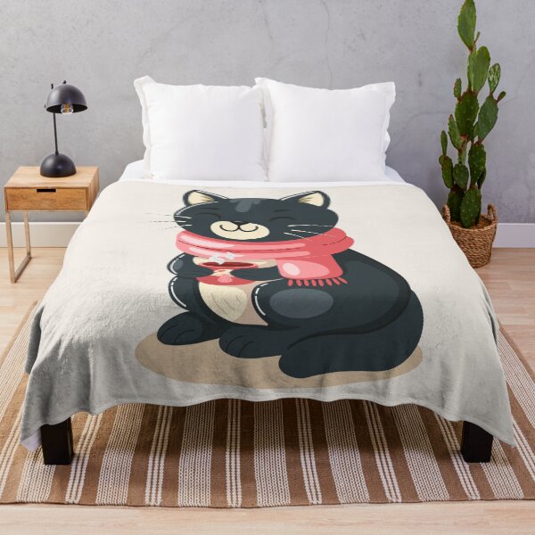 Item preview, Cute Cozy Black Cat with Scarf Holding a Warm Drink Illustration designed and sold by Mariia Berezhna.