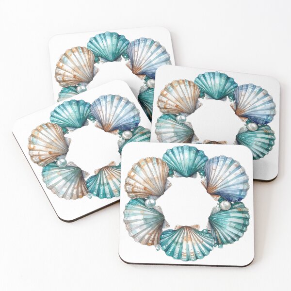 Item preview, Scallop Shell Wreath Aqua Pearl Watercolor Frame Design designed and sold by takeng07.