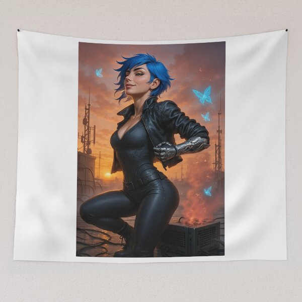 Item preview, Cipher Thorne blue hair cyber arm rooftop renewal designed and sold by CathryneDelamort.