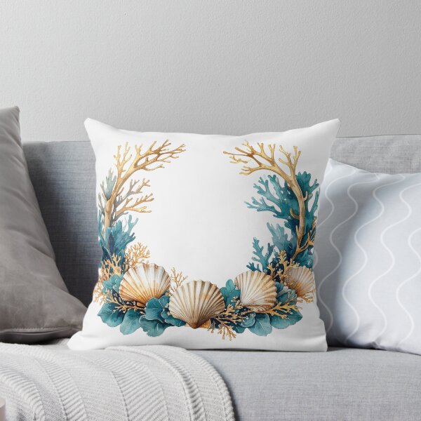Item preview, Gilded Coral Seashell Frame Gold Aqua Watercolor designed and sold by takeng07.