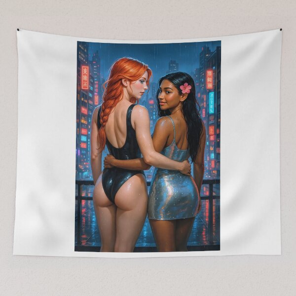 Item preview, Rowan x Shanti wet embrace city neon rain designed and sold by CathryneDelamort.
