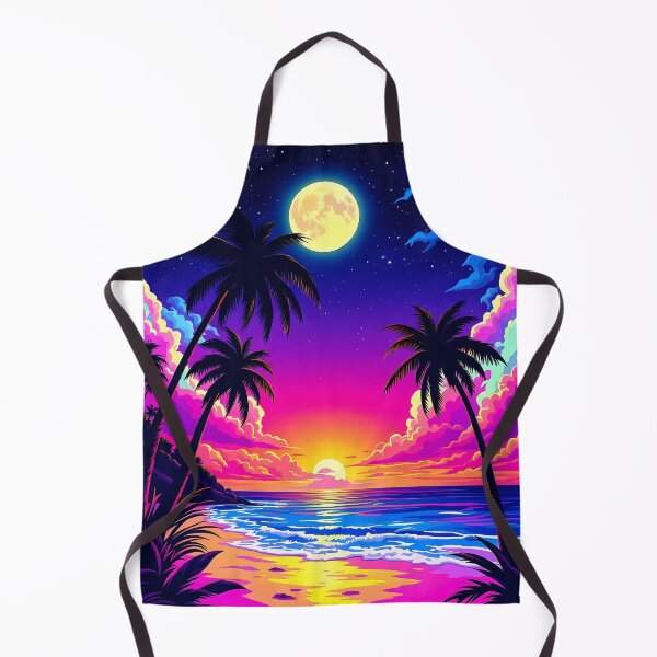 Item preview, Neon-colored tropical beach at sunset and full moon designed and sold by Marc Alexander Kunze.