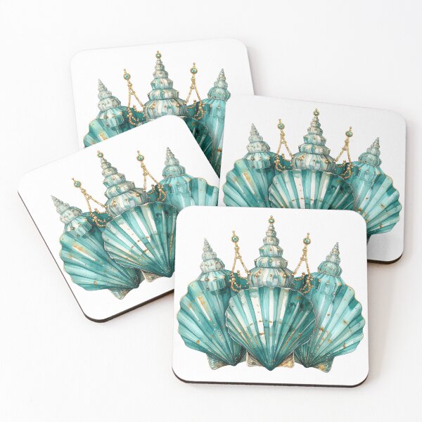 Item preview, Jeweled Scallop Conch Shell Royal Aqua Watercolor designed and sold by takeng07.